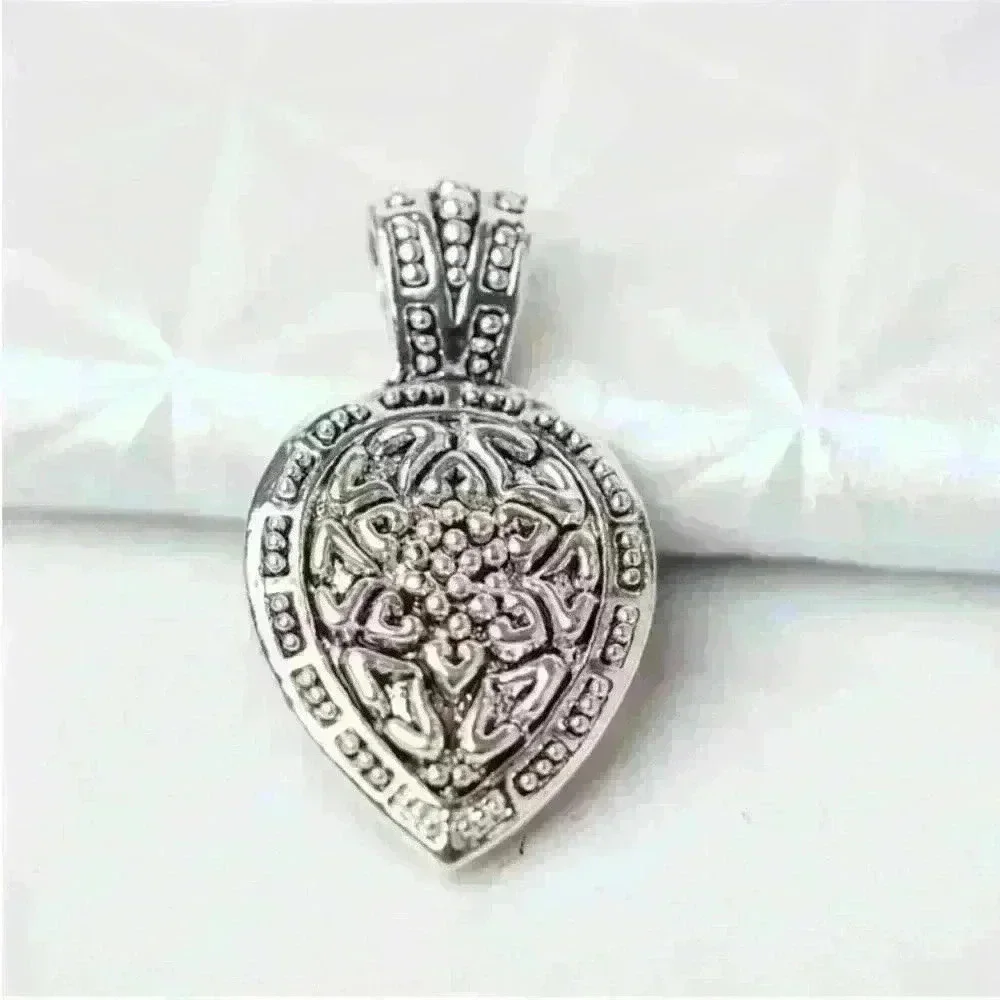 Purple Teardrop Stone Boho Pendant Silver Tone -Amethyst Style